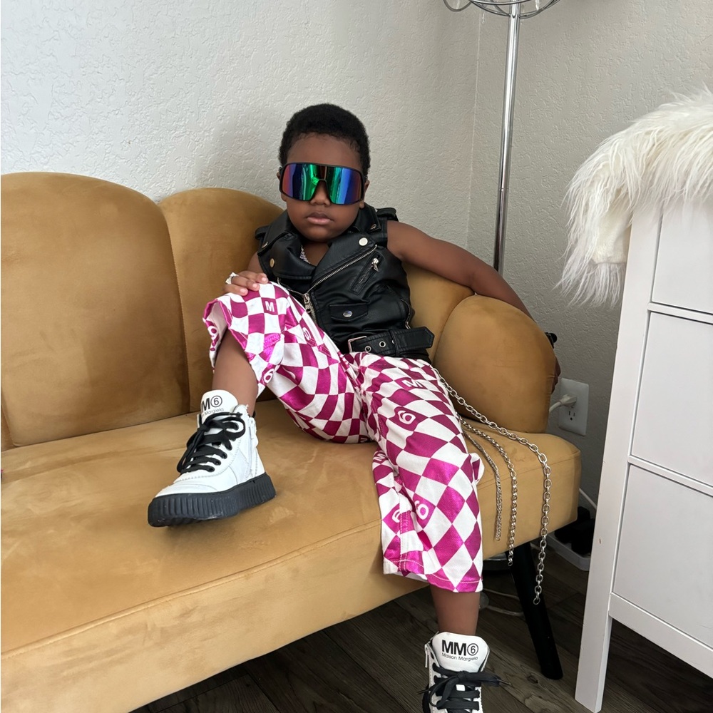 Electric Pink Maison Margiela Mm6 checkerboard pants size 4T in great condition